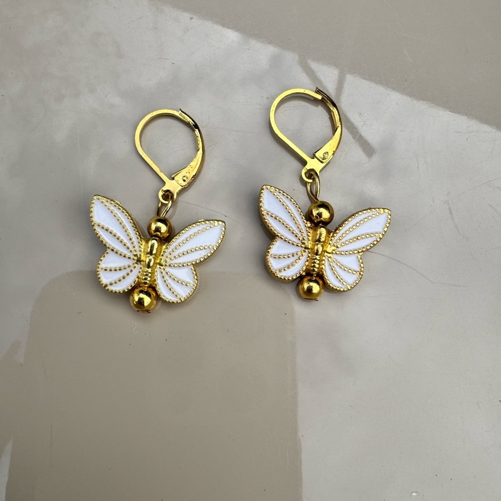 Handmade Cloisonne White Butterfly Earrings
